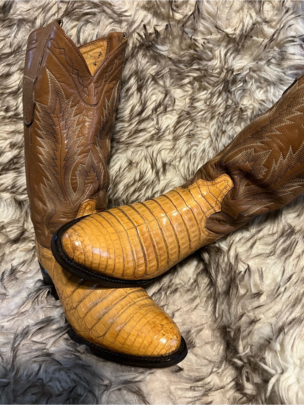 Tony Lama Men Top Quality CAIMAN & LEATHER WESTERN Boots-palomino-Sz 7.5 D